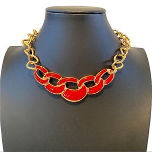 Napier Red & Gold Bar Necklace on large link chain. Gorgeous!